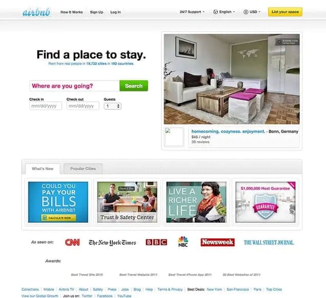 Recreated 2008 AirBed and Breakfast landing page with $80/night hero section.